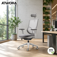 Chaise de bureau durable certifiée EPD ATWOKA - Design pionnier 2026, dossier haut, pour projets d'ingénierie LEED
