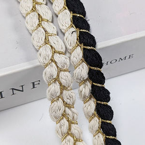 Handgewebtes Geflochtenes Band Luxuriöses Traditionelles Schwarz-Weiß-Gold Metallfaden-Spitzenband Gewebtes Band für Kleidung/Taschen/Heimdekoration - Product Image 1