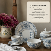 Service de vaisselle vintage en porcelaine bleue à motif végétal, assiettes rondes rétro à fleurs, compatibles micro-ondes, pour mariage et maison