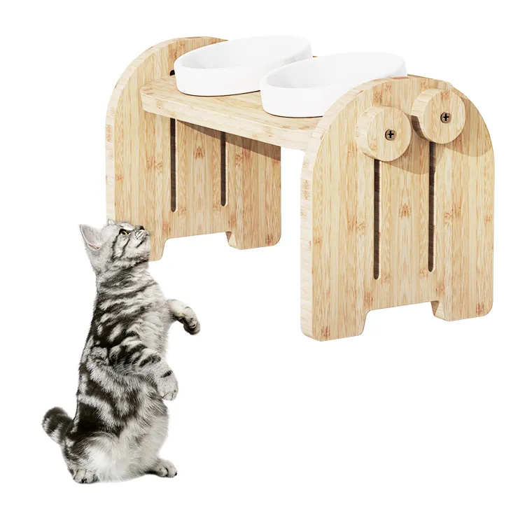 Tigelas altas ajustáveis para cães e gatos, com suporte de bambu, alimentador elevado para animais de estimação, tigelas de madeira para comida de animais de estimação, mais vendidas