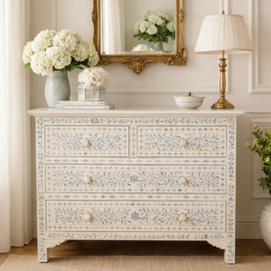 Traditional Farmhouse Floral Bone Inlay Dining <b>Sideboard</b> Cabinet Wood <b>Storage</b> Drawer Console Table for Living Room Bedroom Entry - Product Image 1