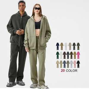 Personalizado 350 gramas pesado Oversized Drop Ombro Zipper Sweatpants dos homens Conjuntos Zip up Hoodie Conjuntos para Homens - Product Image 1