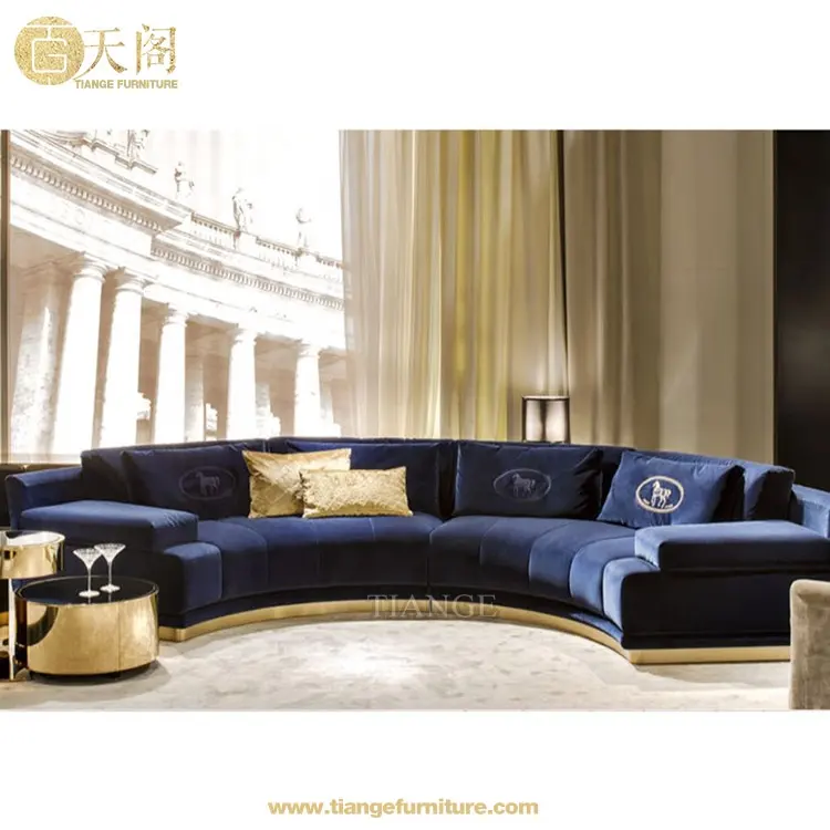 Desain Modern Italia Biru Laut Pelapis Beludru Lembut Artu Sofa Bagian Bulat