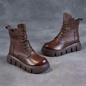 Botas de plataforma suave de 5cm con logotipo personalizado para mujer Botines <span class=keywords><strong>Camel</strong></span> de piel sintética de calidad para mujer - Product Image 2