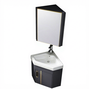 Mueble de Baño Triangular Minimalista de Aluminio con Lavabo de Cerámica Integrado, Lavabo de Esquina Montado en la Pared para Espacios Pequeños - Product Image 1