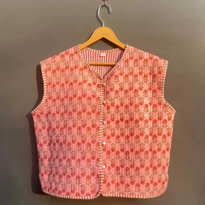 เสื้อกั๊ก100% คอวีลายดอกไม้สไตล์วินเทจของผู้หญิงแจ็คเก็ตแขนกุดสำหรับผู้หญิงเสื้อกั๊กลำลองทุกฤดู - Product Image 1