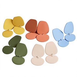 Boucles d'oreilles créoles géométriques tendance pour femme, en résine acrylique bleue, motifs carré, cercle, triangle, style bohème, bijoux plaqués élégants pour femme - Product Image 2