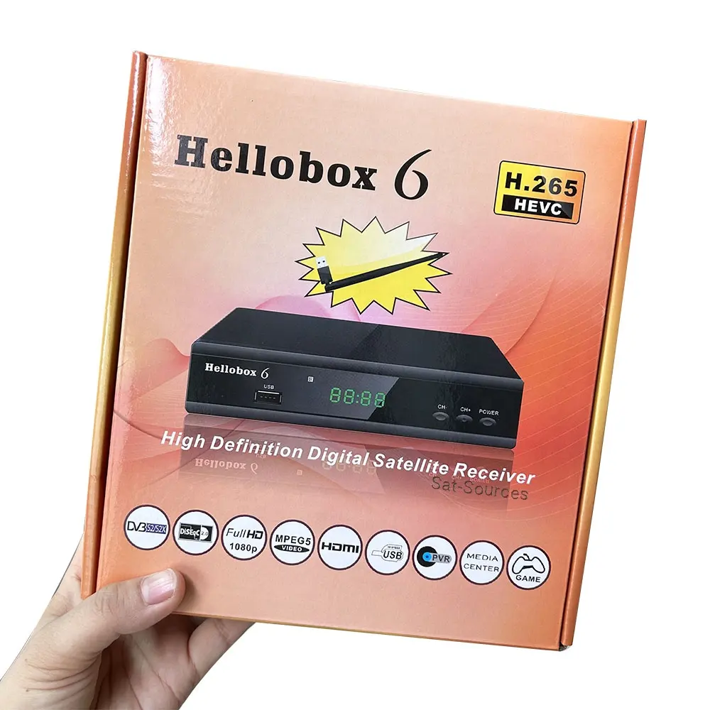 Hellobox 6 Satellite Receiver Support H.265 HEVC RJ45 USB WiFi Auto Powervu Scam+ Cccam Newcam Hellobox6