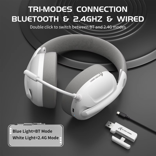 Ultra-Light 180g Tri-Mode Gaming Headset with 50H Battery, ATTACK SHARK L80 2.4GHz/BT 5.3/3.5mm for PC PS5 PS4 Switch Xbox