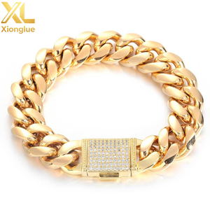 Wholesale Zircon Clasp Hop Cuban Chain Bracelet 18K Gold Plated 316L Stainless Steel Gift for Women and <b>Men</b> - Product Image 1