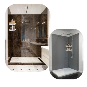 Mensole angolari per doccia senza foratura, set da 2, organizer adesivo in alluminio per bagno con ganci - Product Image 6