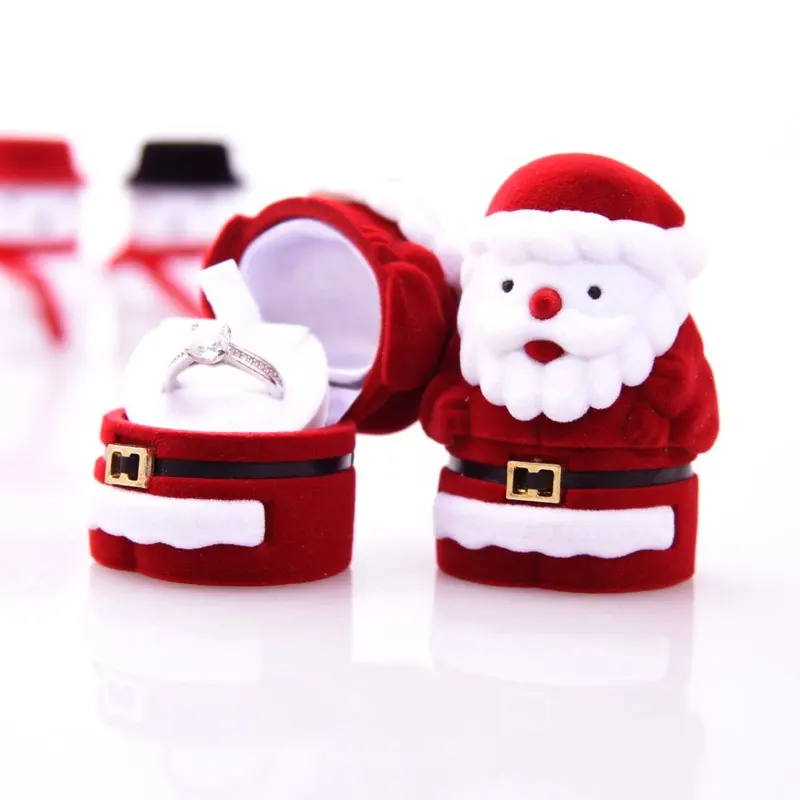 Di natale di Velluto anello box contenitore di monili del contenitore di regalo di Natale Babbo Natale pupazzo di neve Caso Anello Orecchini di Supporto per la visualizzazione di gioielli