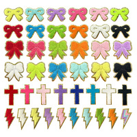 Patchs brodés personnalisés en chenille avec bordure dorée et paillettes, autocollants, pour sacs et coques de téléphone, DIY