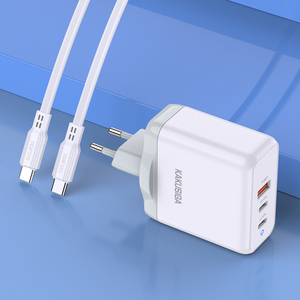 Cargador Rápido KAKUSIGA de 65W, 2 USB-C, 1 USB-A, Blanco, con Cable Tipo-C de 1M - Product Image 5