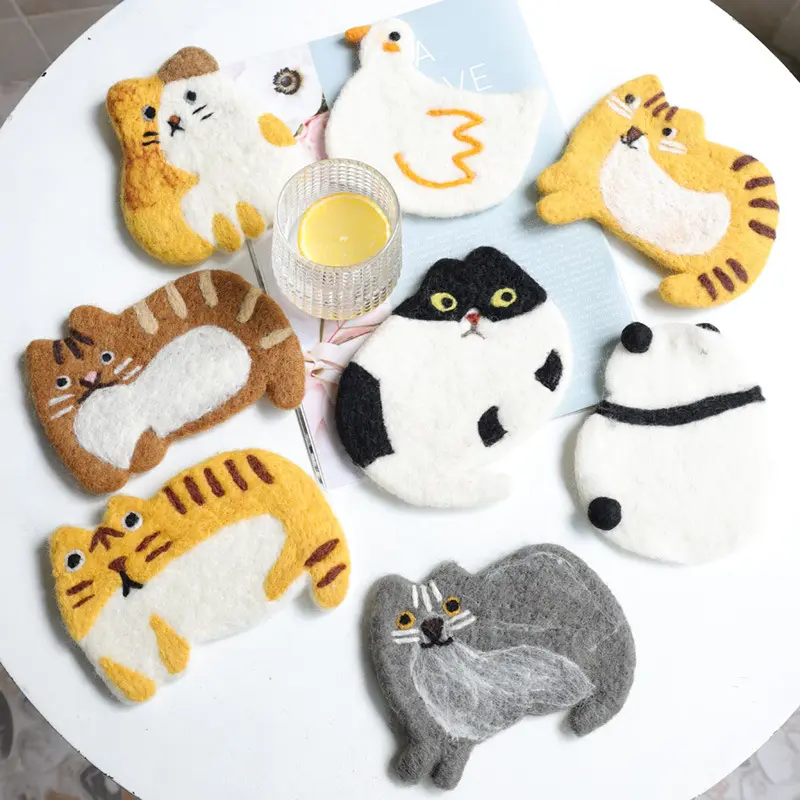 Wool Felt Coaster Kitten, Tikar Makanan Properti Rumah Hadiah Kreatif