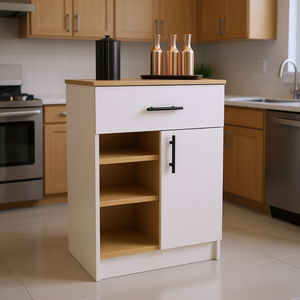 Armario organizador de despensa marfil/roble natural 33 \ "H con 1 cajón 2 estantes interiores 2 puertas armarios de cocina - Product Image 2
