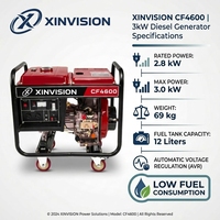 Générateur diesel 3 kW 178F 296 cm³ à moteur refroidi par air, démarrage manuel, 3000 W max, AVR, groupe électrogène diesel pour alimentation de secours économique en milieu agricole