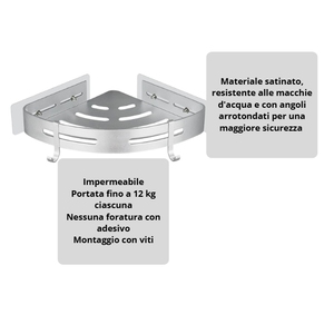 Mensole angolari per doccia senza foratura, set da 2, organizer adesivo in alluminio per bagno con ganci - Product Image 3