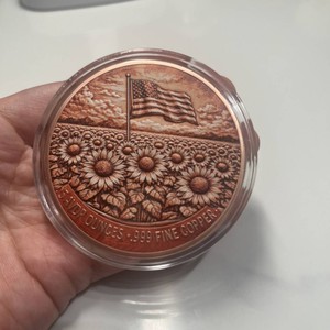 Koin Tantangan Tembaga Bunga Matahari Bendera AS, Berlapis Cat Warna, Lencana Peringatan Patriotik Kebebasan, Koleksi Suvenir, 5oz tembaga murni - Product Image 2