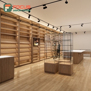 Portable Smoke Shop Display Cabinet Wood Glass Counter LED Light Tobacco Display Cabinet - Product Image 1