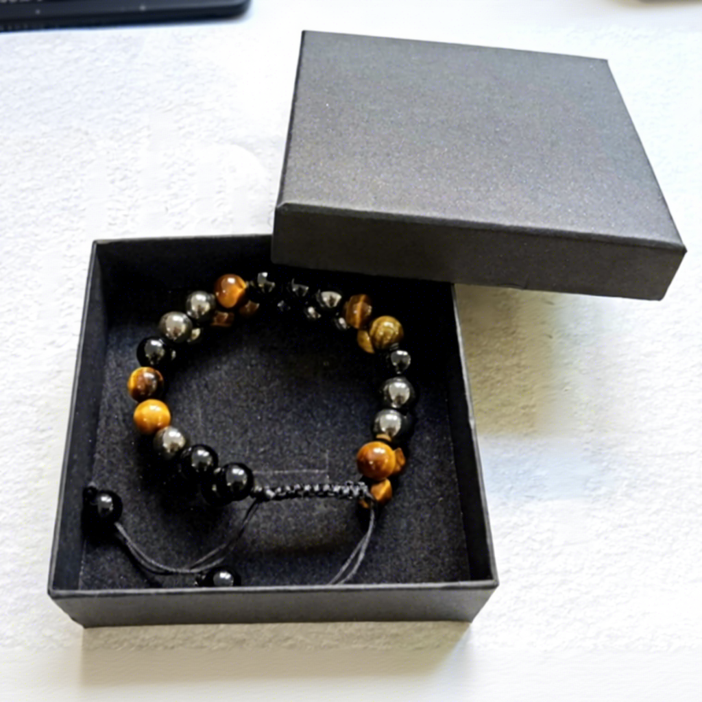Oeil de Tigre + Aimant Noir + Bracelet Onyx Noir (+ Boîte)
