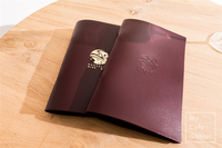 Conception de logo personnalisée, couvertures de menu en cuir véritable, porte-documents, cuir bronze/noir mat, restaurants, hôtels, standard
