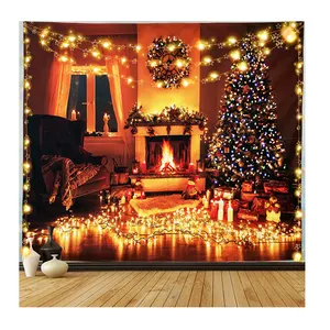 Promotional High Quality Wall Hanging Decoration Polyester Fabric Printed Any Design Sublimation Custom Merry Christmas Tapestry