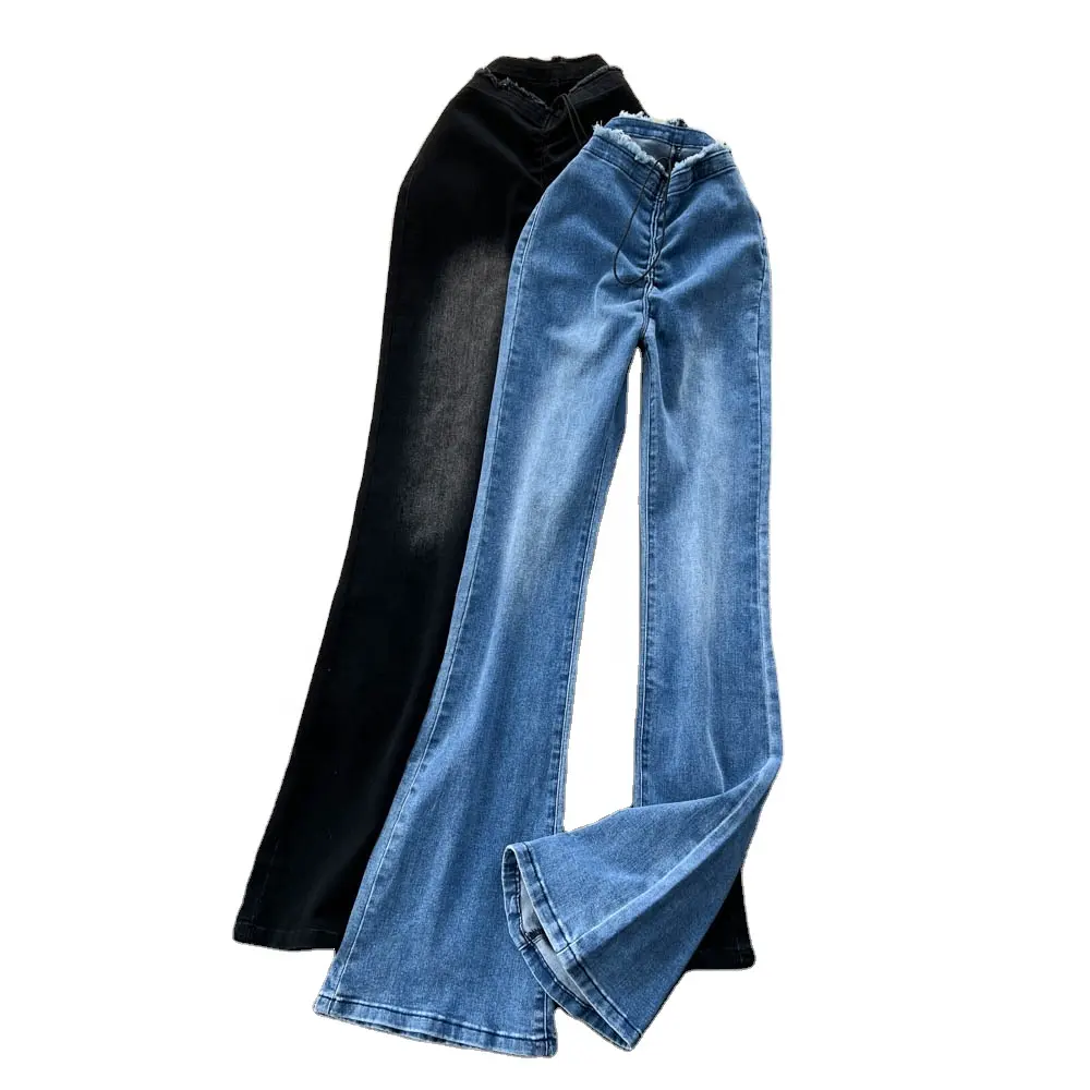 Lente Herfst Nieuwe Koreaanse Stijl Jeans Dames Hoge Taille Split Denim Broek Met Trekkoord Hot Girl Veelzijdige Broek