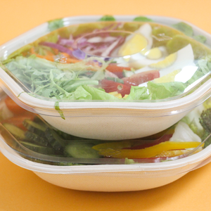 Contenant alimentaire jetable écologique et biodégradable en pulpe de bagasse, bol à salade hexagonal avec couvercle - Product Image 4
