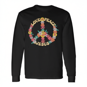 Camiseta de manga larga Love Peace Jesus Christian Groovy Hippie, disfraz divertido de los años 60 y 70 - Product Image 2