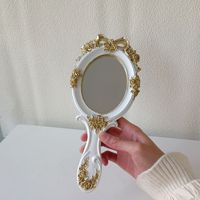 Miroir de maquillage vintage de style européen avec poignée dorée, miroir cosmétique en résine baroque, avec boîte en papier, cadeau exquis pour princesse