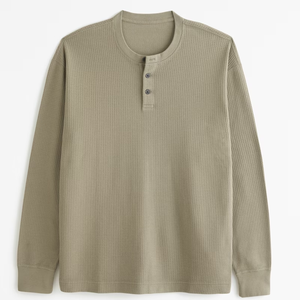 Nuovi stili 2023 cotone 100% da uomo a <span class=keywords><strong>maniche</strong></span> <span class=keywords><strong>lunghe</strong></span> Waffle a griglia Henley camicie classiche con bottoni termici Henley - Product Image 5