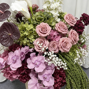 Promise Lavender Orchid <b>Silk</b> Artificial <b>Flowers</b> and Green Plants Modern Realistic Wedding Venue Background Decoration - Product Image 4