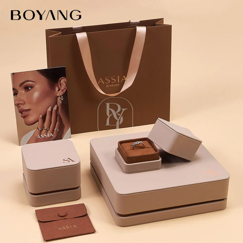 Boyang Custom Nieuw Ontwerp Deksel En Basis Ring Ketting Geschenkverpakking Luxe Lederen Sieraden Doos Set