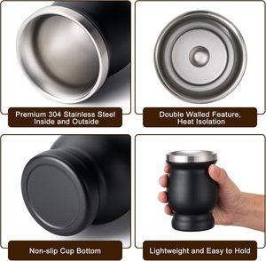 Tasses à maté en acier inoxydable 304 à double paroi, isolées thermiquement, en forme de <span class=keywords><strong>gourde</strong></span>, avec cuillère et pailles, ensemble de 8oz pour Yerba Mate - Product Image 3
