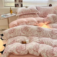 Ensemble de 3 draps-housses en velours imprimé jacquard rose lavables pour usage domestique