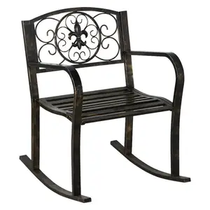 كرسي هزاز قوي من الحديد الزهر لفناء المنزل أو الحديقة، كرسي هزاز خارجي للفناء أو السطح أو الفناء الخلفي أو الحديقة