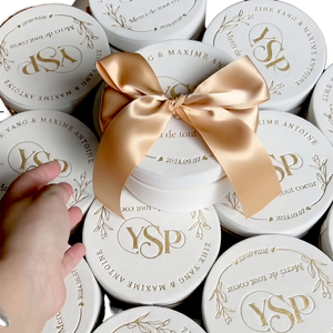 Caja de Regalo Redonda Rígida de Alta Gama con Logotipo Personalizado en Lámina Dorada, Empaque de Lujo Blanco Mate para Recuerdos de Boda y Velas - Product Image 5