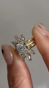 2CT Asscher Cut Lab Grown Diamond Ring Floral <b>Cluster</b> Pear Halo Engagement Ring Yellow Gold Fine Jewelry - Product Image 2