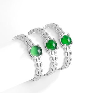 S925 <b>silver</b> inlaid natural A-grade <b>emerald</b> green jade <b>ring</b>, ice type jade stone simple finger <b>ring</b> women's <b>ring</b>, women's jewely - Product Image 3