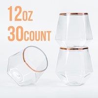 12 oz. Gobelets à vin en plastique jetables hexagonaux sans tige transparents avec bordure dorée
