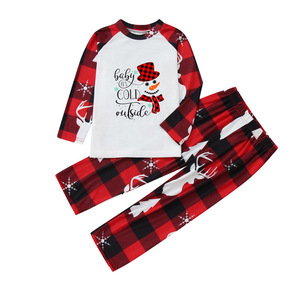 Rouge <span class=keywords><strong>Plaid</strong></span> Lettre Impression Noël Pyjama Pantalon À Manches Longues Haut Ensemble Coton Famille Noël Pyjamas Ensemble 2023 - Product Image 4