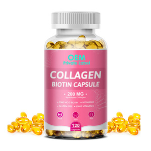 Capsules de collagène multi-composants OEM 200MG avec 3000MCG de biotine et 50MG de vitamine C favorisant la santé des cheveux, de la peau et des ongles - Product Image 1