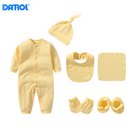 Ensemble de 6 pièces de vêtements en coton pour nouveau-né, couleur unie, manches longues, barboteuse pour bébé