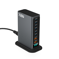 Pengisi Daya Cepat GaN 720W 140W 65W Multi-Port Desktop Charger PD QC 3.0 Type-C USB 6C2A Stasiun Pengisian Daya untuk Apple Android Laptop