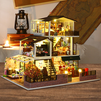Villa à 3 étages en bois à construire soi-même, mini-diorama 3D avec éclairage LED, maison de poupée, cadeau artisanal STEM pour adultes et enfants