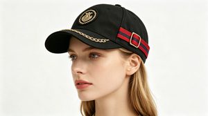 Cappello da Baseball Unisex di Lusso con Lettere Ricamate, Catena Dorata, Cappello Nero Stile Dad Hat, Cinturino Rosso e Blu Regolabile, Cappello Casual Sportivo da Esterno per il Sole - Product Image 4