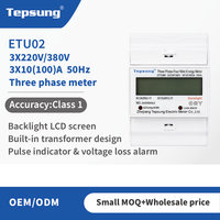 Compteur d'énergie numérique triphasé 4 fils Tepsung ETU02 sur rail DIN, classe de précision 1.0, courant nominal 100A, sortie 220V, léger