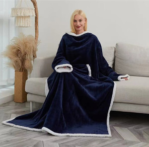 Mô Hình Rắn Dày Hai Lớp <span class=keywords><strong>Sherpa</strong></span> Lông Cừu Áo Chăn Quá Khổ 100% <span class=keywords><strong>Polyester</strong></span> Áo Xách Tay Mặc Tay Áo Kích Thước - Product Image 1