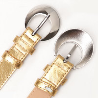 Ceinture pour femme JULUN, ceintures vintage pour femme, ceinture Y2K en cuir PU métallique avec grande boucle en forme de croissant argenté, accessoire de mode rétro
